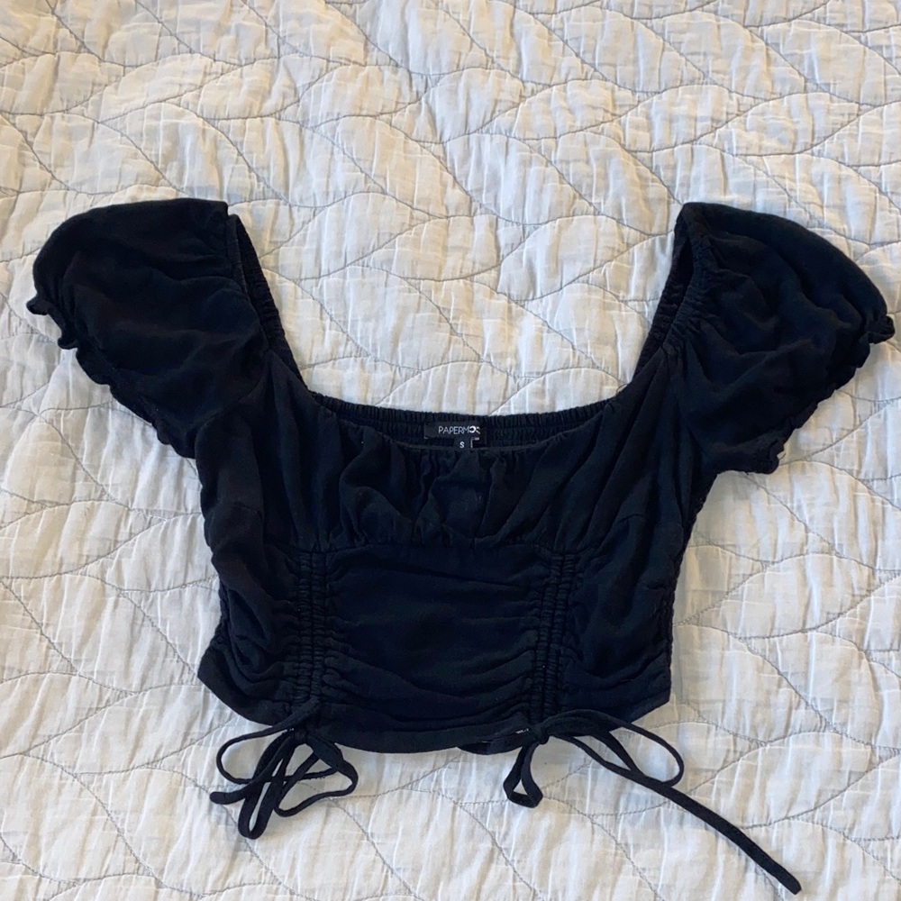 Black Ruched Puff Sleeve Top